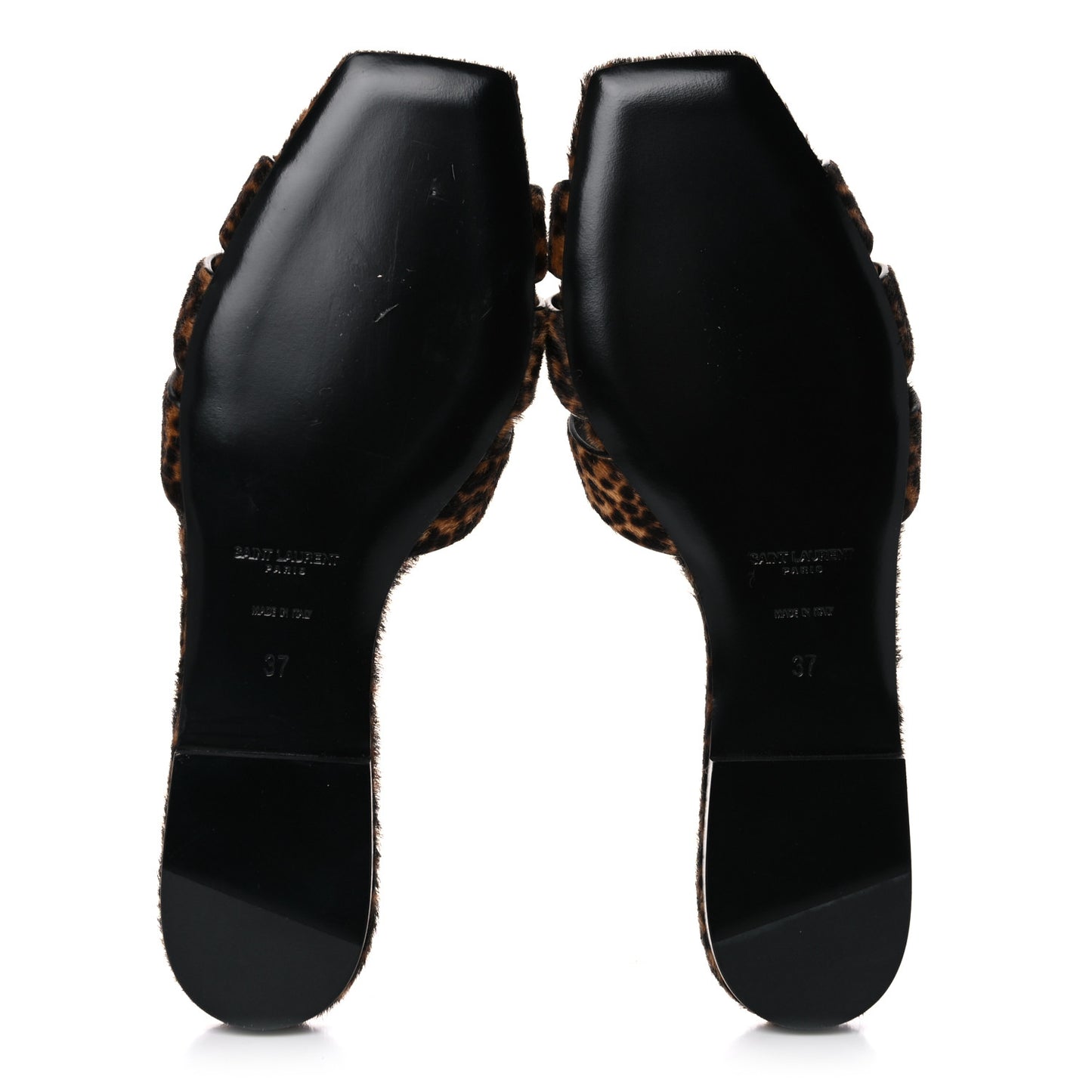 Calfskin Leopard Print Tribute 05 Slide Sandals 37 Manto Natural
