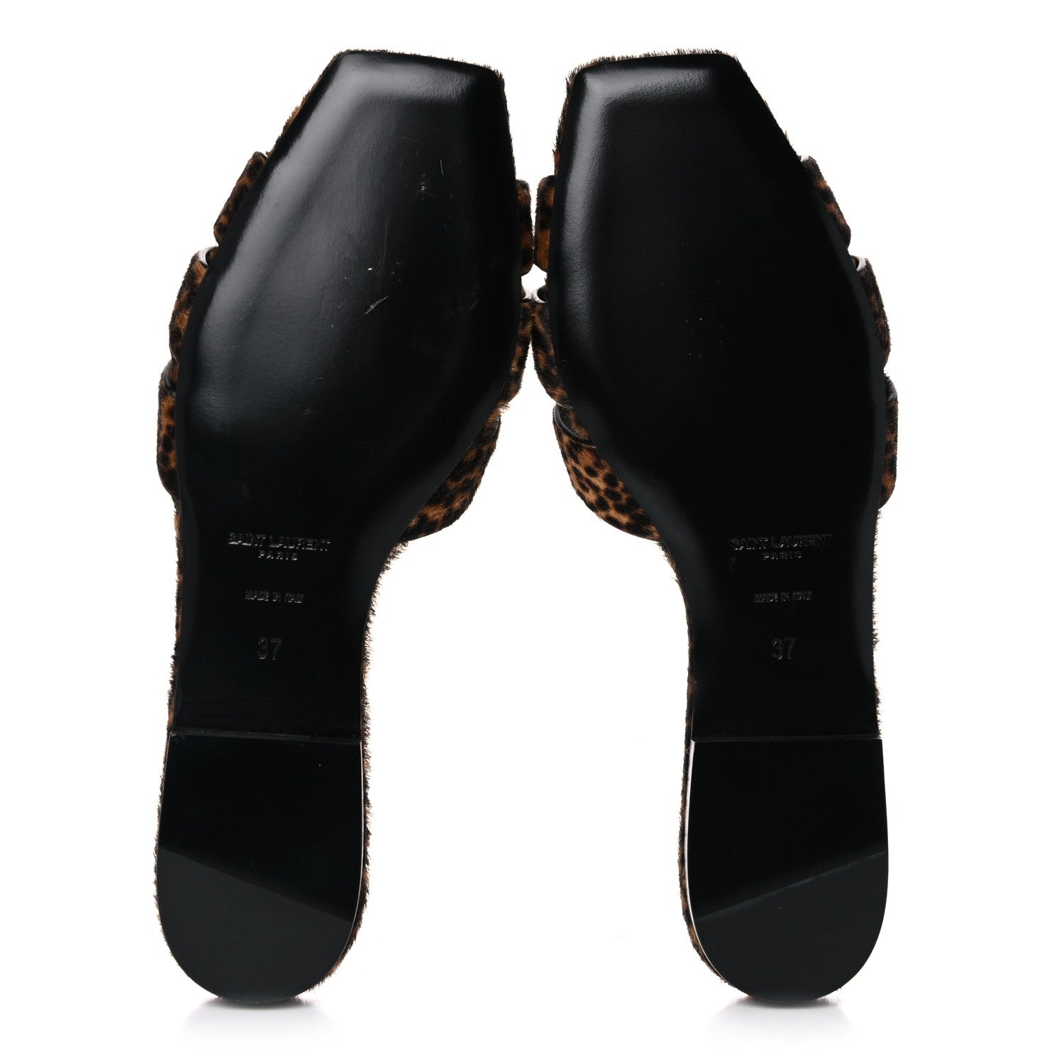 Saint Laurent Calfskin Leopard Print Tribute 05 Slide Sandals 37 Manto Natural 5 of 9