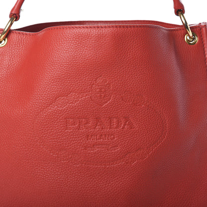 Prada Vitello Daino Logo Hobo Rosso 7 of 9