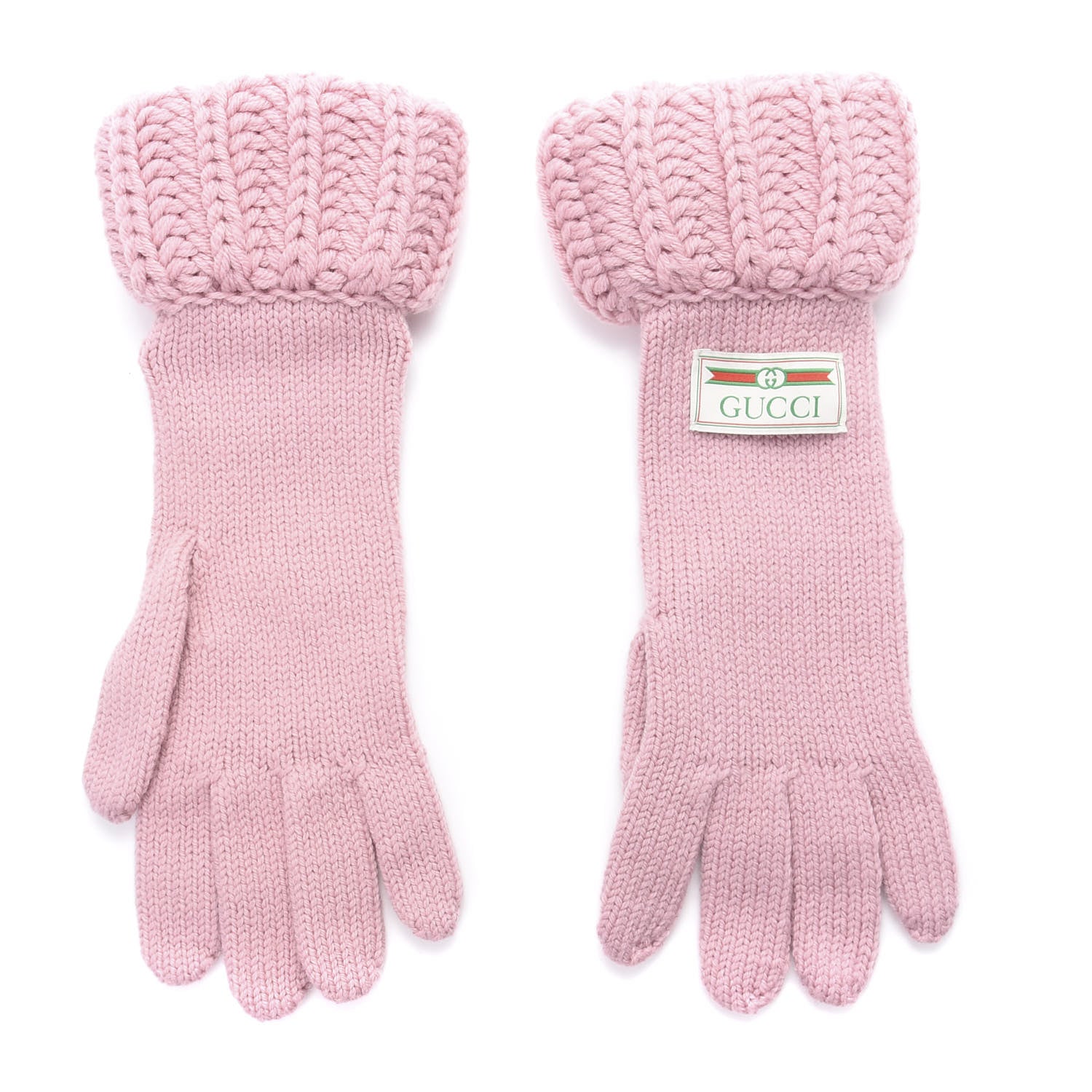 Gucci Wool Tricot Logo Bibiglove Gloves M Rose Mole 1 of 5