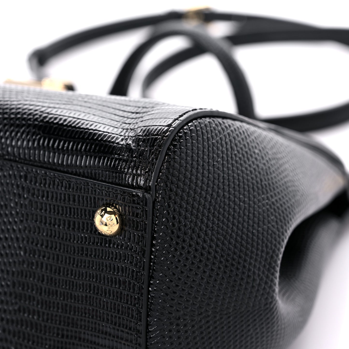 Lizard Calfskin Embossed Medium Miss Sicily Satchel Black