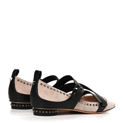 Valentino Garavani Suede Rockstud Strappy Ballet Flats 38 Poudre Black 4 of 9