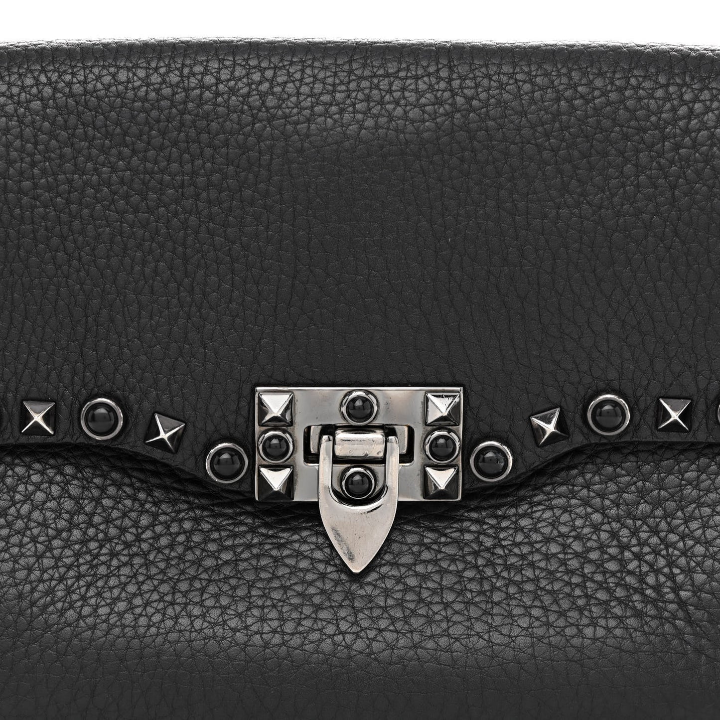 Pebbled Calfskin Onyx Medium Rockstud Rolling Flap Saddle Bag Black