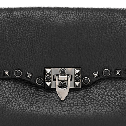 Valentino Garavani Pebbled Calfskin Onyx Medium Rockstud Rolling Flap Saddle Bag Black 7 of 14