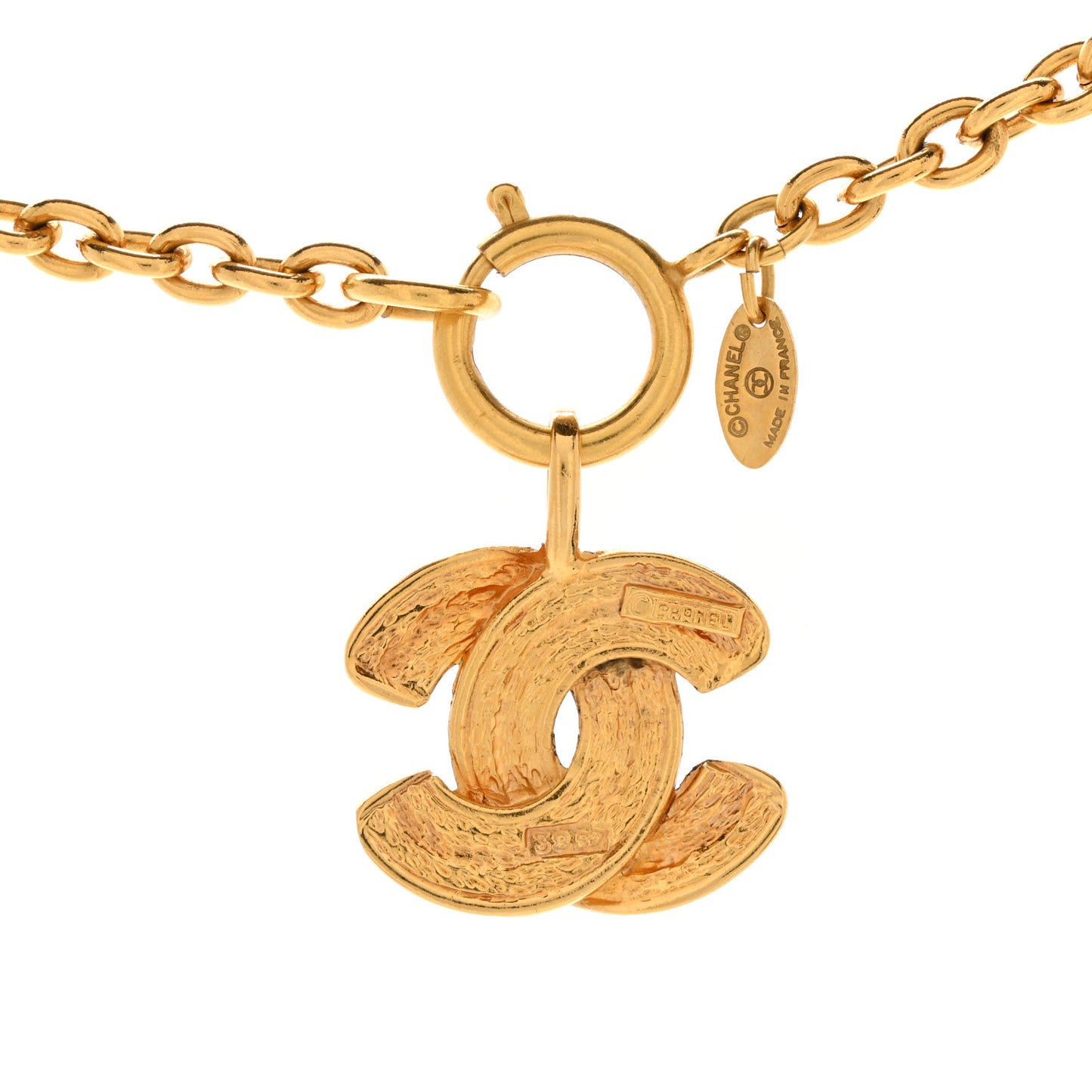 Metal Quilted CC Long Necklace Gold