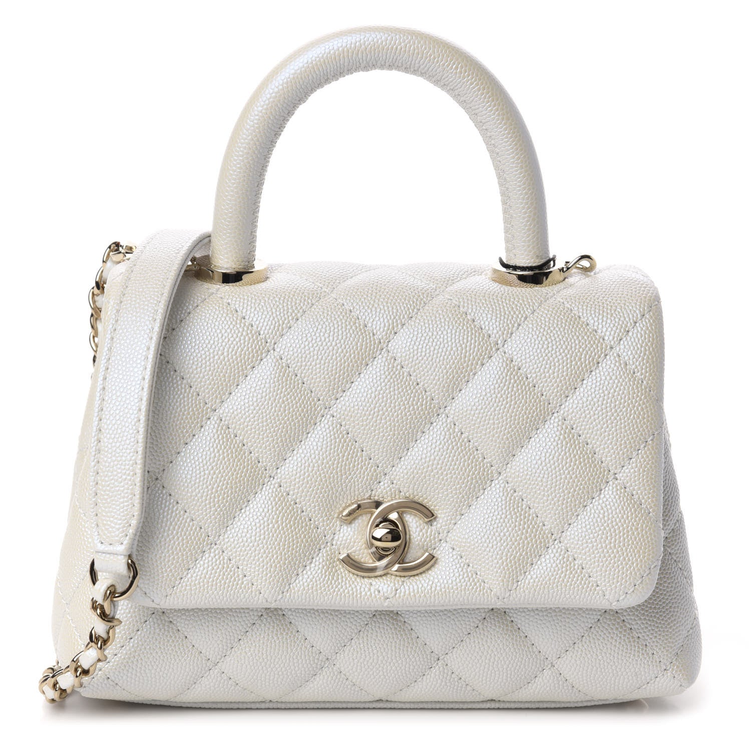 Chanel Iridescent Caviar Quilted Extra Mini Coco Handle Flap White 1 of 11