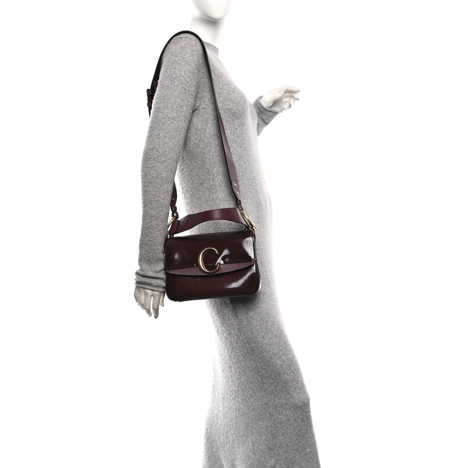 Chloe Spazzolato Sfumato Calfskin Small C Double Carry Burnt Brown 2 of 9