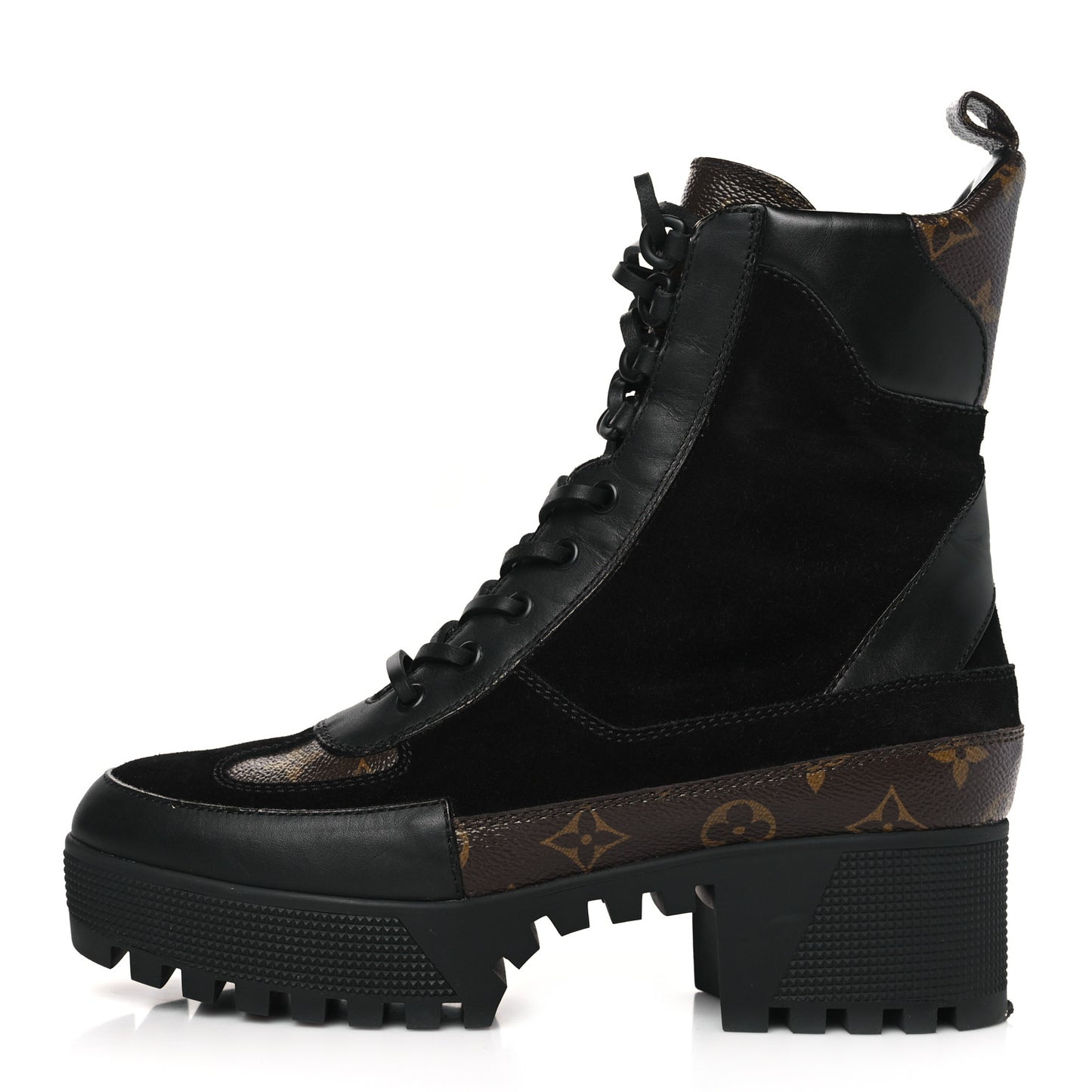 Suede Calfskin Monogram Laureate Platform Desert Boots 39.5 Black