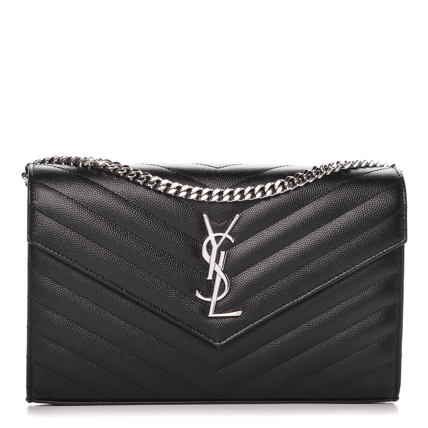 Grain De Poudre Matelasse Chevron Monogram Chain Wallet Black