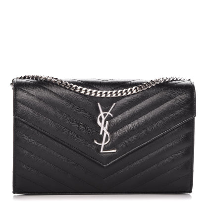 Saint Laurent Grain De Poudre Matelasse Chevron Monogram Chain Wallet Black 1 of 8