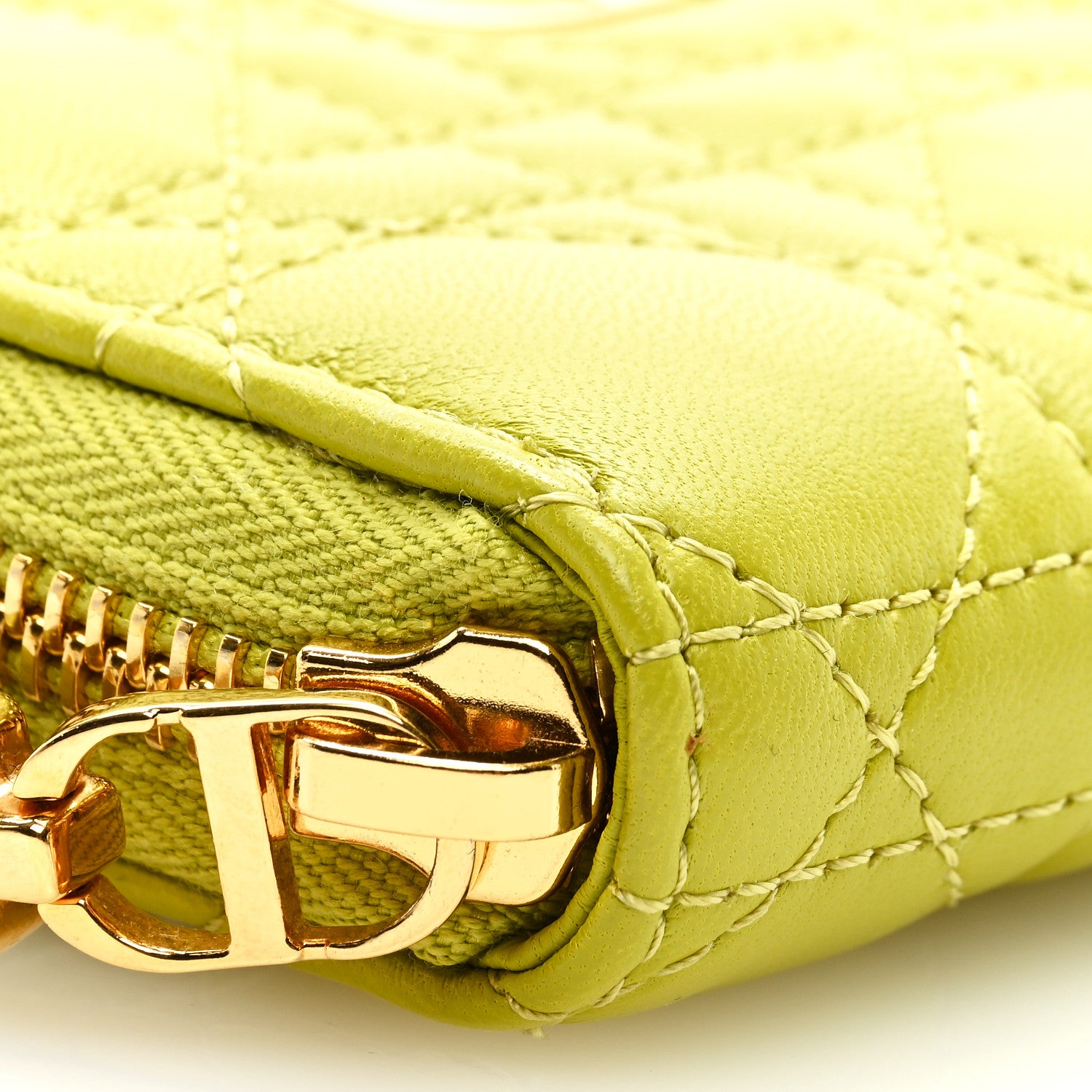 Christian Dior Lambskin Cannage Mini Caro Zipped Pouch on Chain Lime 6 of 7