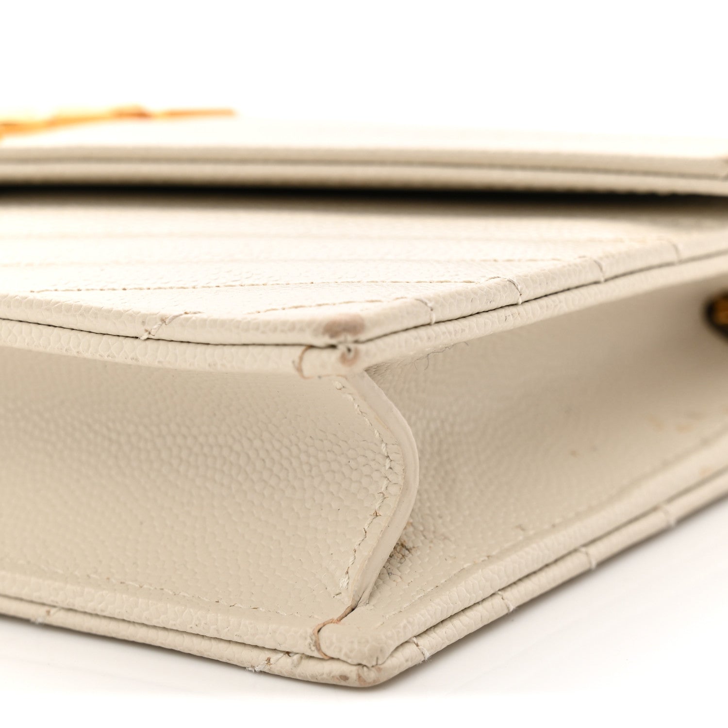 Saint Laurent Grain De Poudre Matelasse Chevron Monogram Envelope Chain Wallet Crema Soft 10 of 13