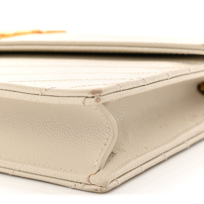 Saint Laurent Grain De Poudre Matelasse Chevron Monogram Envelope Chain Wallet Crema Soft 10 of 13
