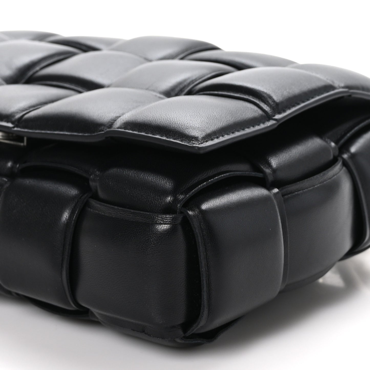Lambskin Maxi Intreccio Padded Chain Cassette Crossbody Bag Black