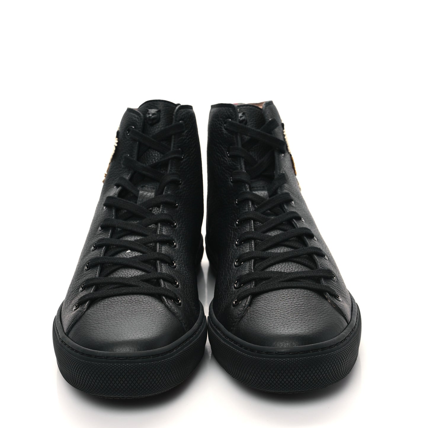Calfskin Tiger Embroidered Mens High Top Sneakers 11 Black