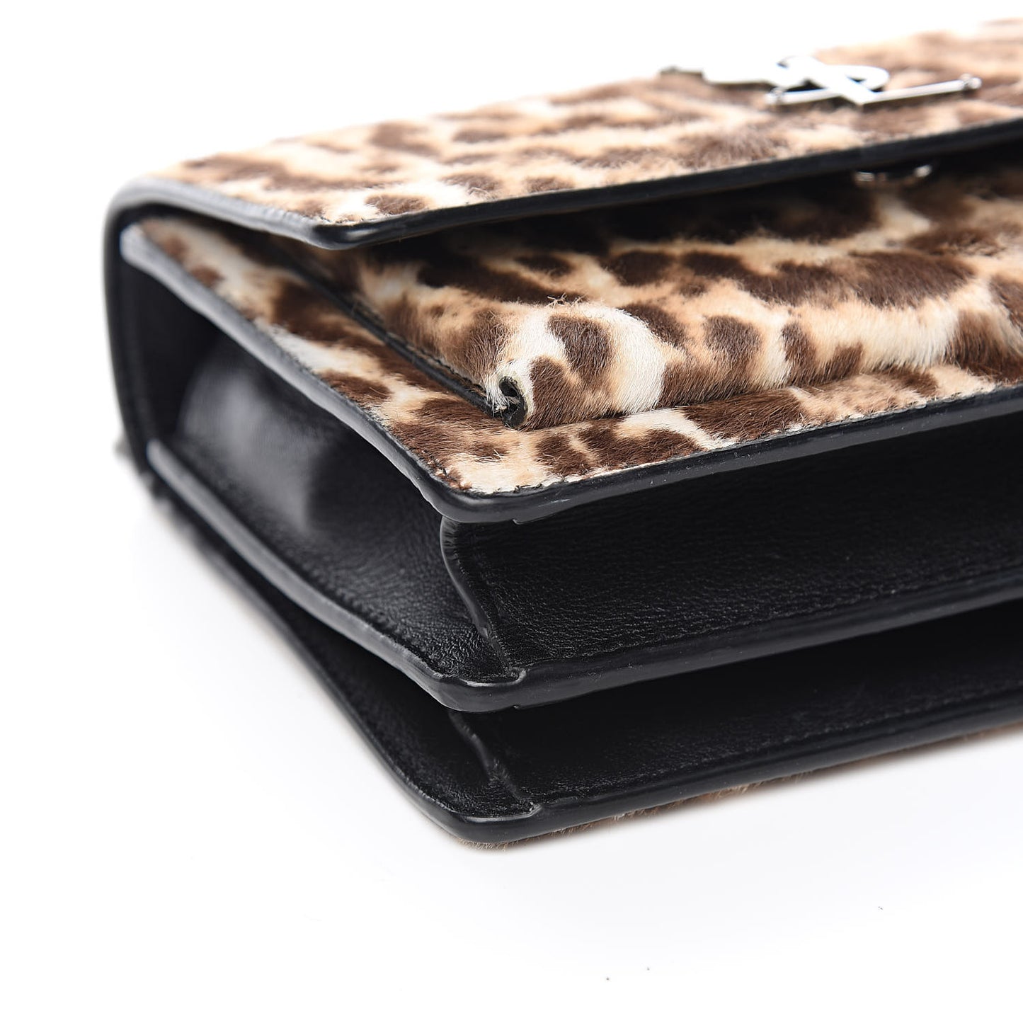 Calf Hair Leopard Print Monogram Small Sunset Chain Wallet Natural Black