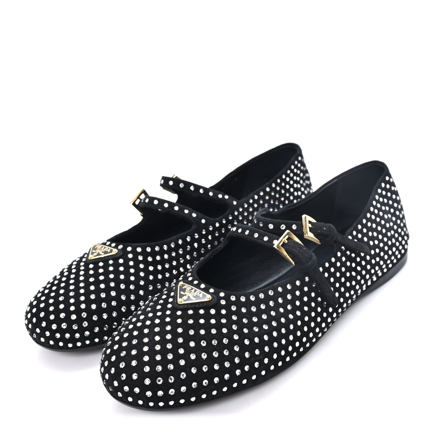 Suede Crystal Ballerina Flats 40 Black