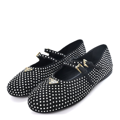 Prada Suede Crystal Ballerina Flats 40 Black 4 of 10