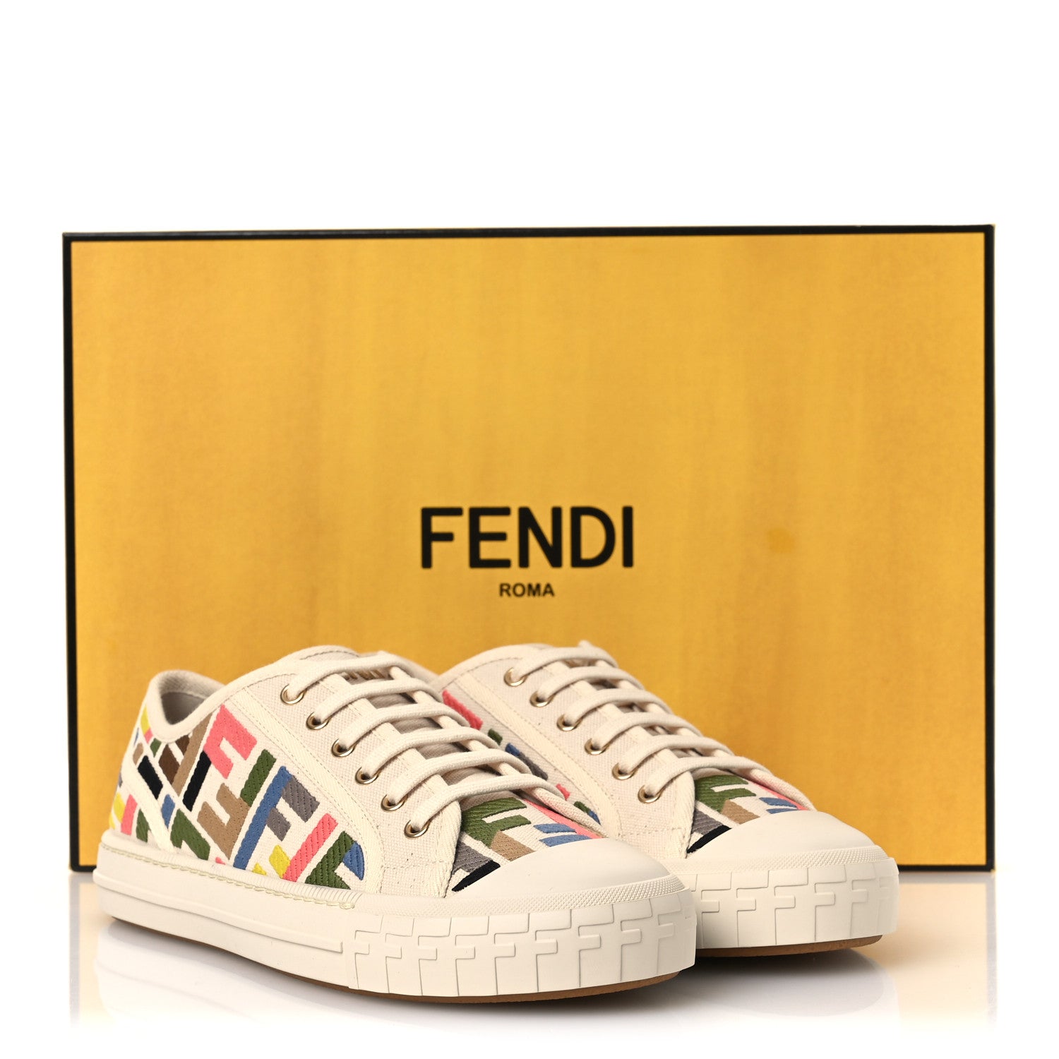 Fendi Kuban Canvas FF Womens Domino Low Top Sneakers 37 Grezzo