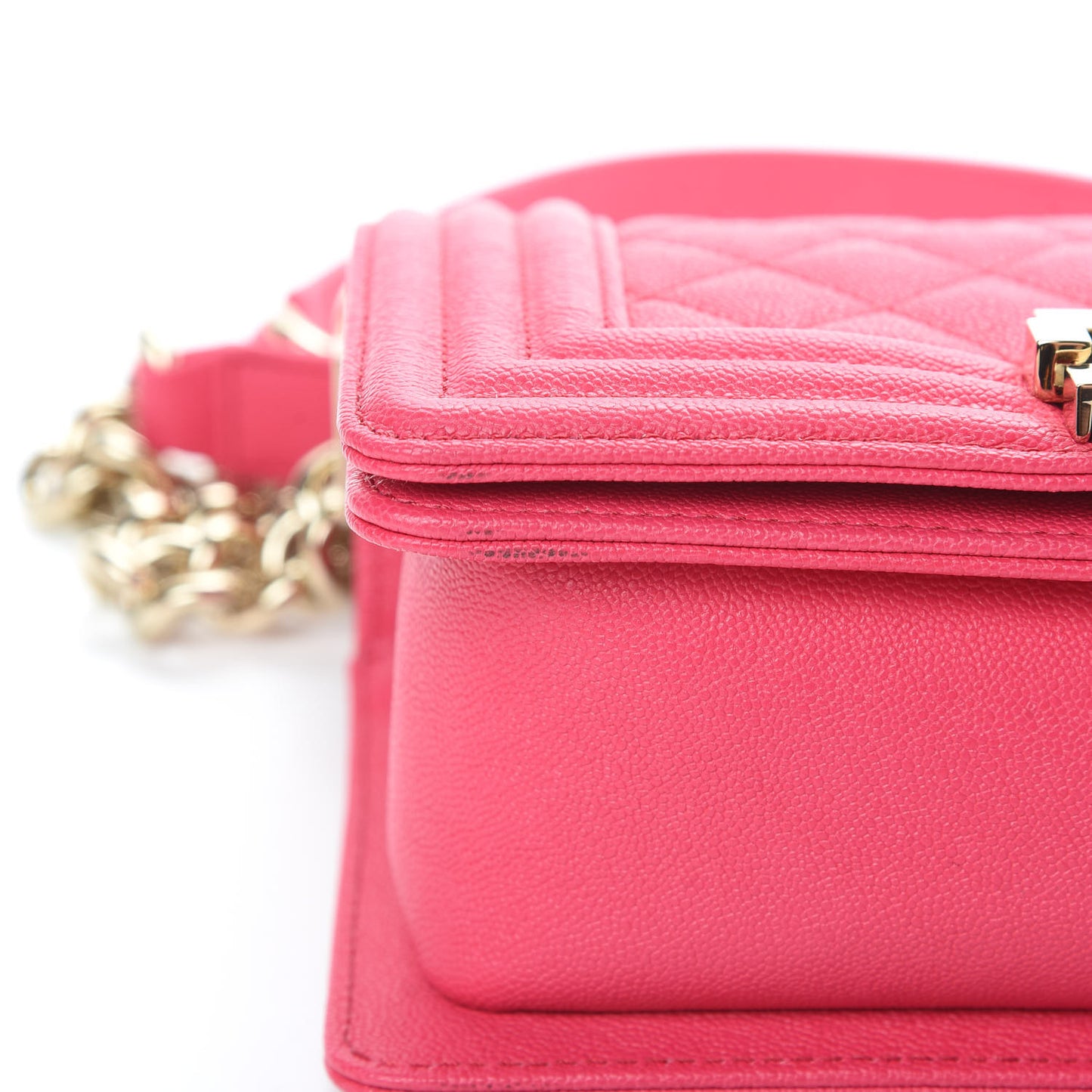 Caviar Quilted Small Boy Flap Rose Fonce