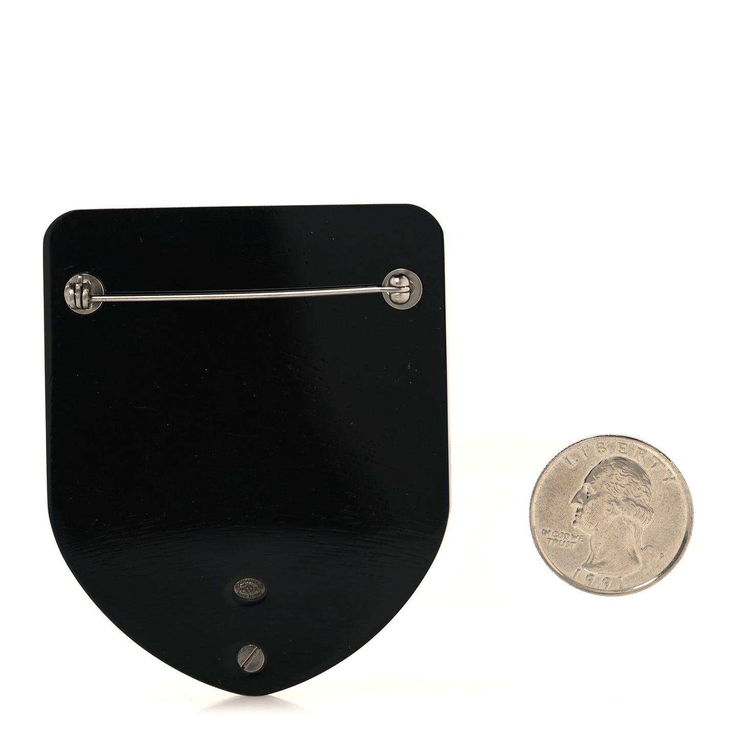 Resin Pearl Crystal CC Shield Brooch Black