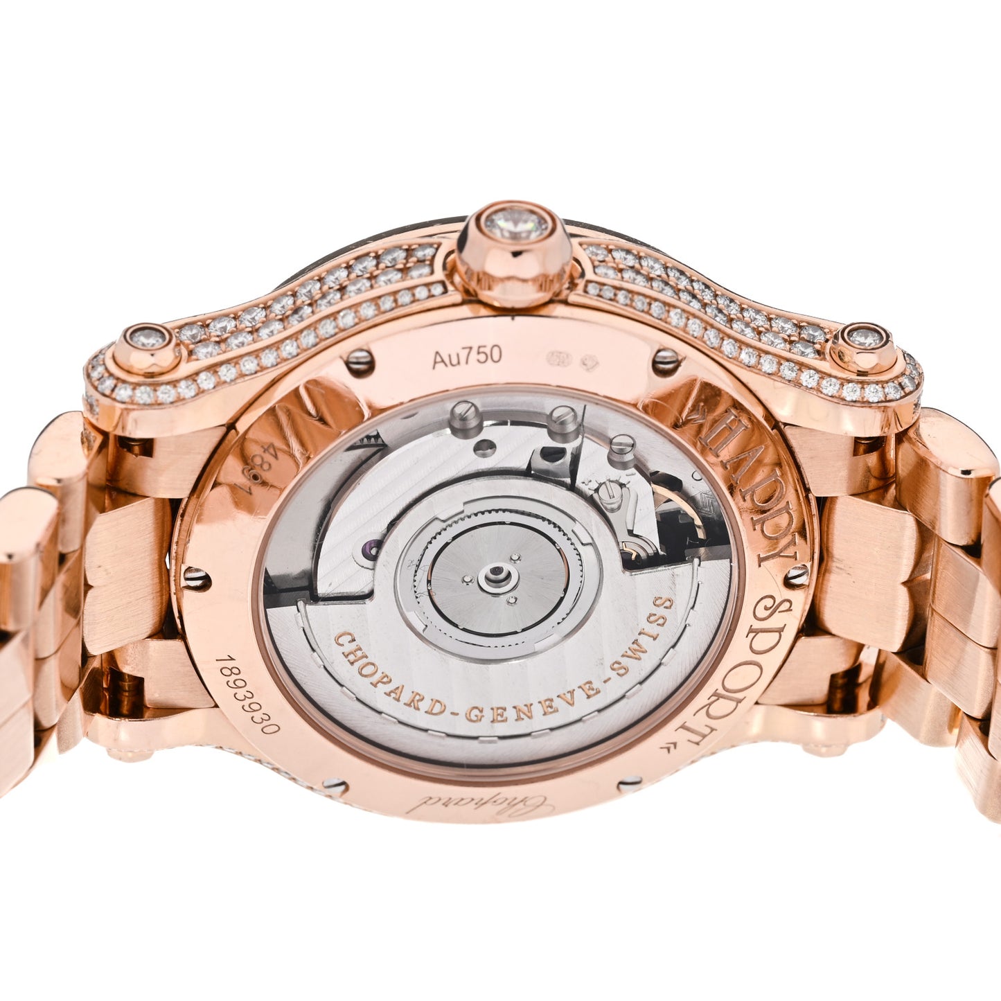 18K Rose Gold Diamond Mother of Pearl Multicolor Sapphire 36mm Happy Sport Automatic Watch