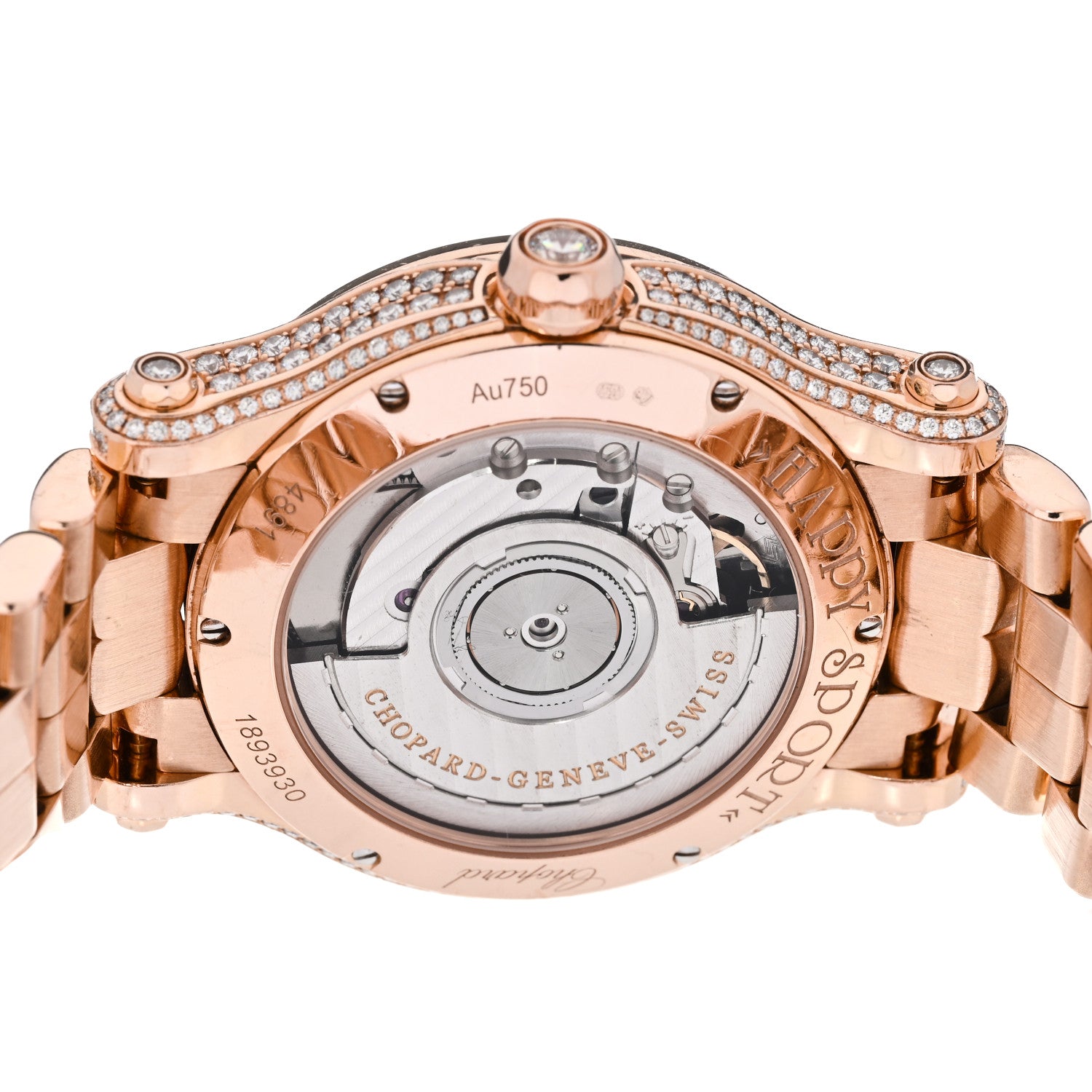 Chopard 18K Rose Gold Diamond Mother of Pearl Multicolor Sapphire 36mm Happy Sport Automatic Watch 5 of 6