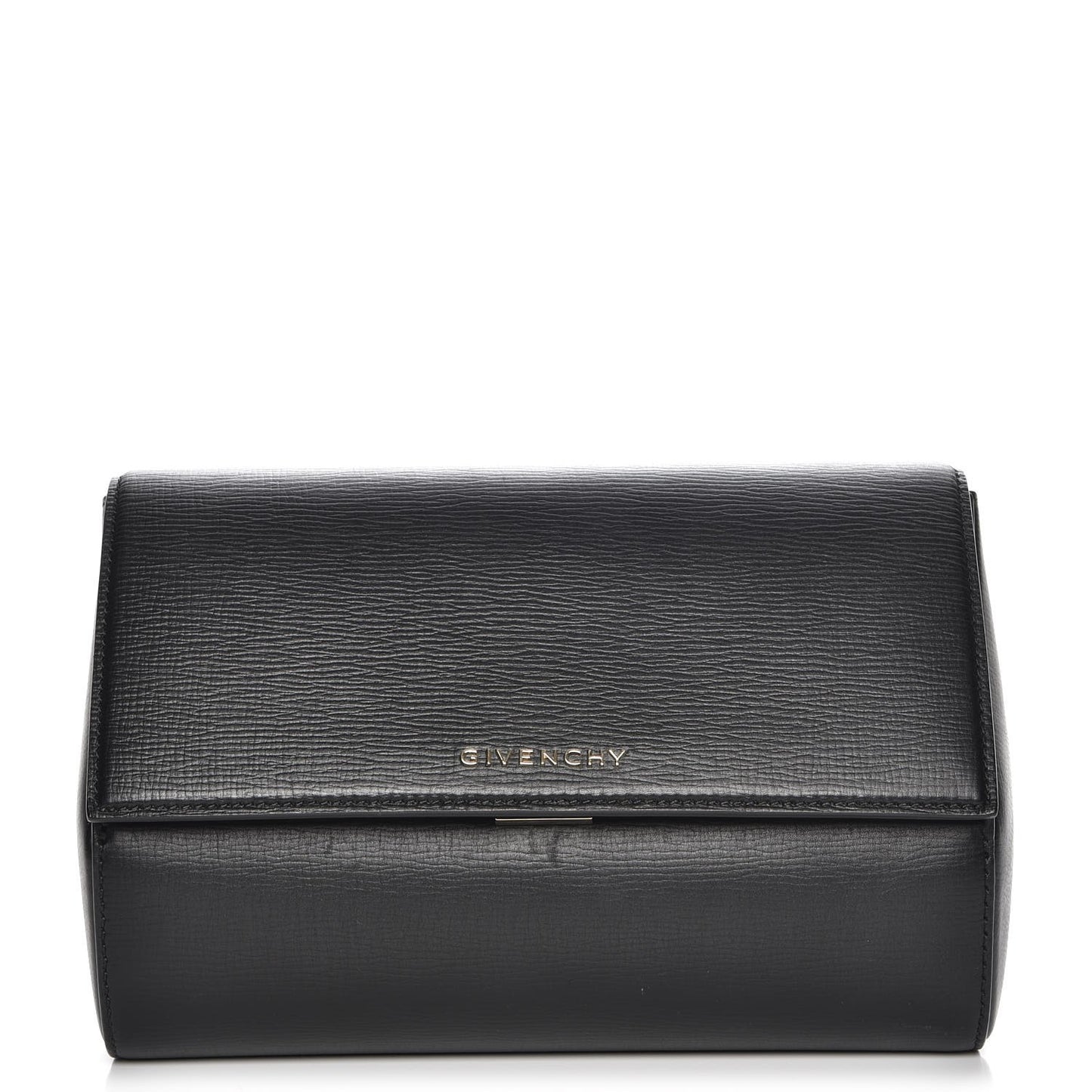 Textured Calfskin Pandora Box Clutch Black