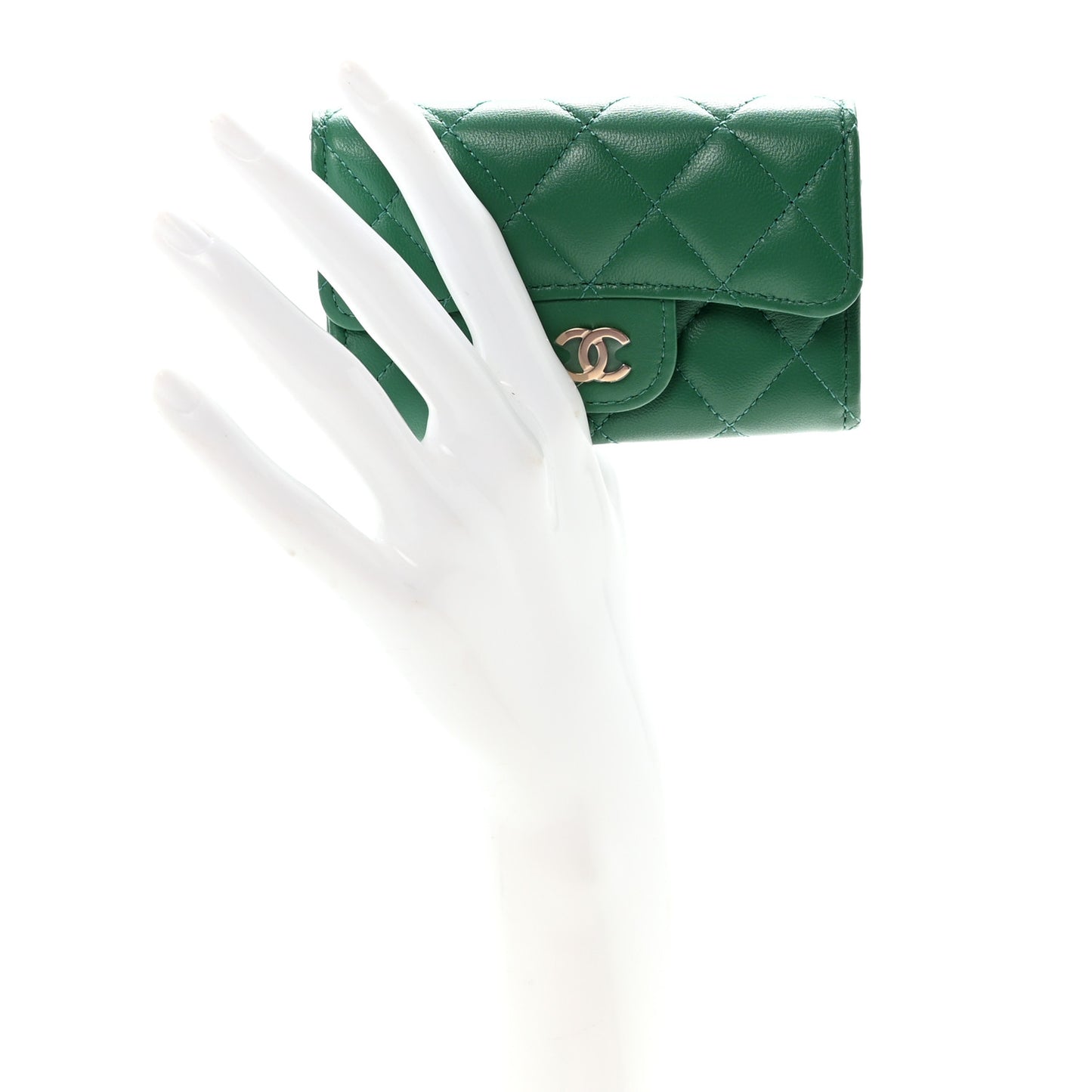 Lambskin Quilted Flap Card Holder Wallet Green