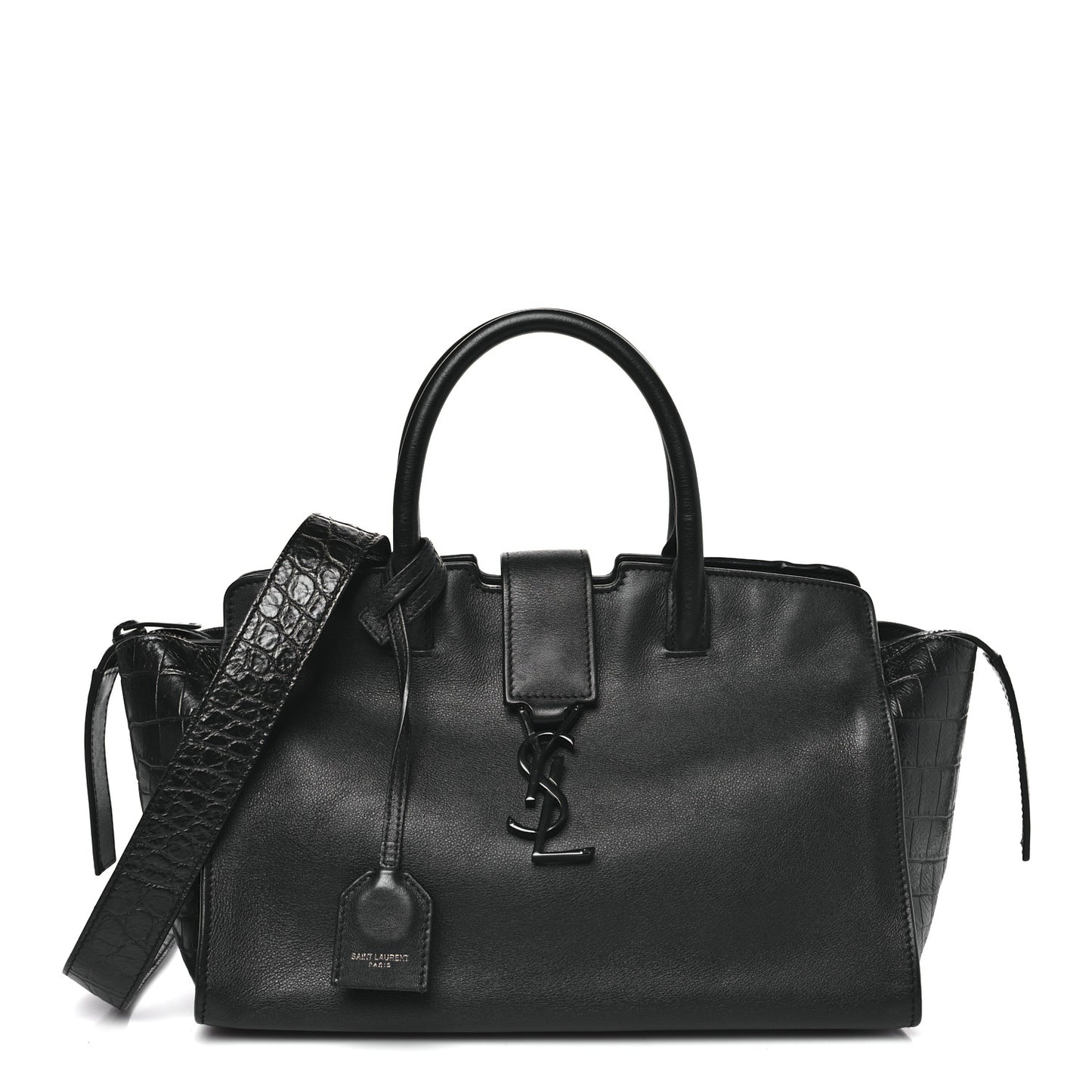 Smooth Calfskin Crocodile Embossed Baby Monogram Downtown Cabas Black