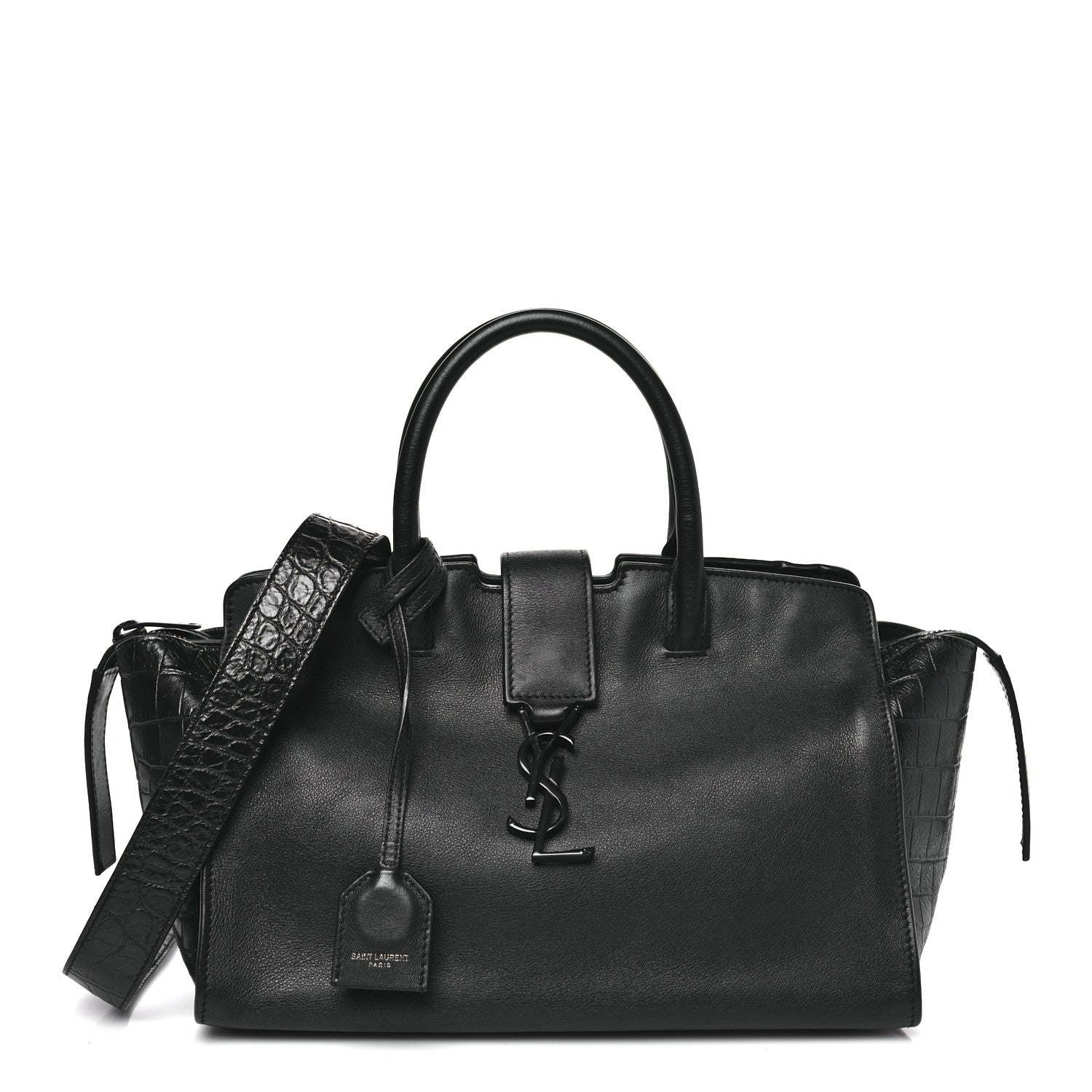 Saint Laurent Smooth Calfskin Crocodile Embossed Baby Monogram Downtown Cabas Black 1 of 9