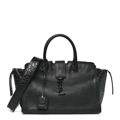 Saint Laurent Smooth Calfskin Crocodile Embossed Baby Monogram Downtown Cabas Black 1 of 9