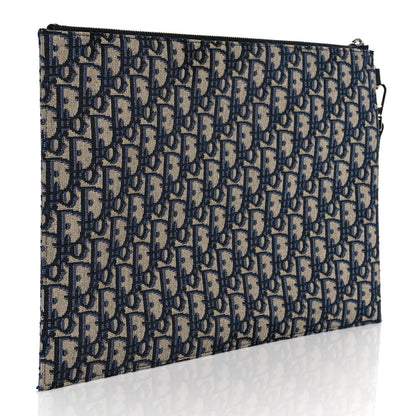 Christian Dior Oblique A4 Flat Pouch Clutch Blue 3 of 10