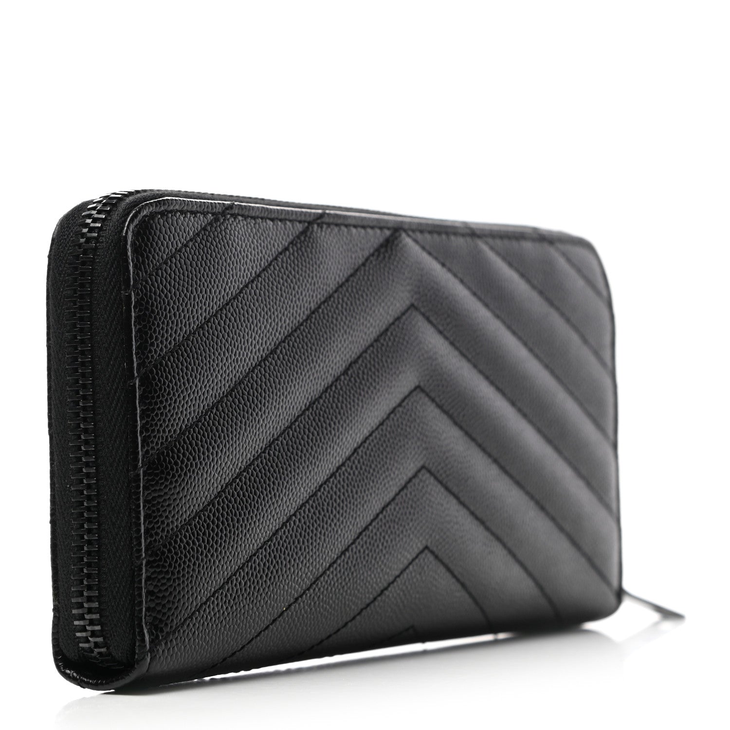 Saint Laurent Grain De Poudre Matelasse Chevron Monogram Zip Around Wallet Black 3 of 6