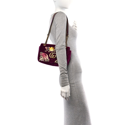Gucci Velvet Matelasse Embroidered Small GG Marmont Shoulder Bag Fuchsia Violet Cyclamen 2 of 11