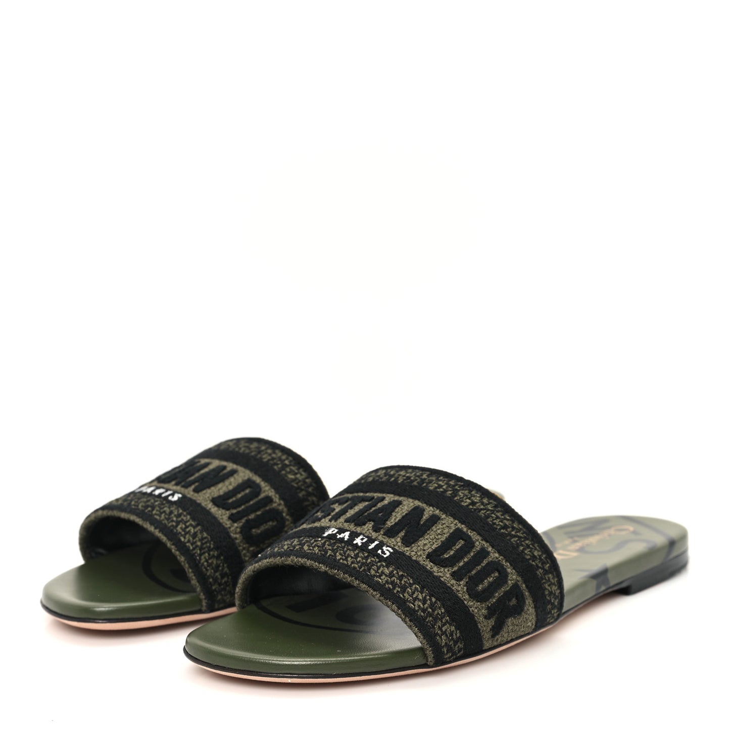 Canvas Union Embroidered Dway Flat Slide Sandals 35.5 Kaki