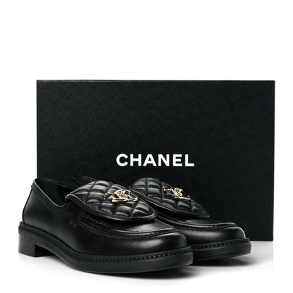 Chanel Lambskin Quilted CC Turnlock Loafers 39 Black 10 of 10