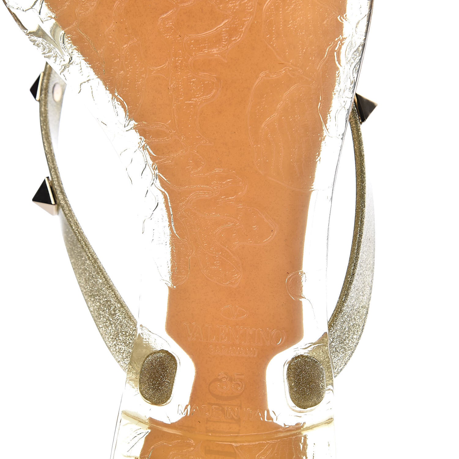 Valentino Garavani PVC Jelly Glitter Rockstud Bow Thong Sandals 35 Oro 7 of 9