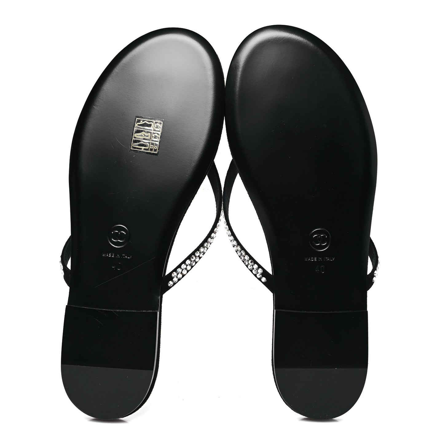 Suede Kidskin Strass CC Thong Sandals 40 Black