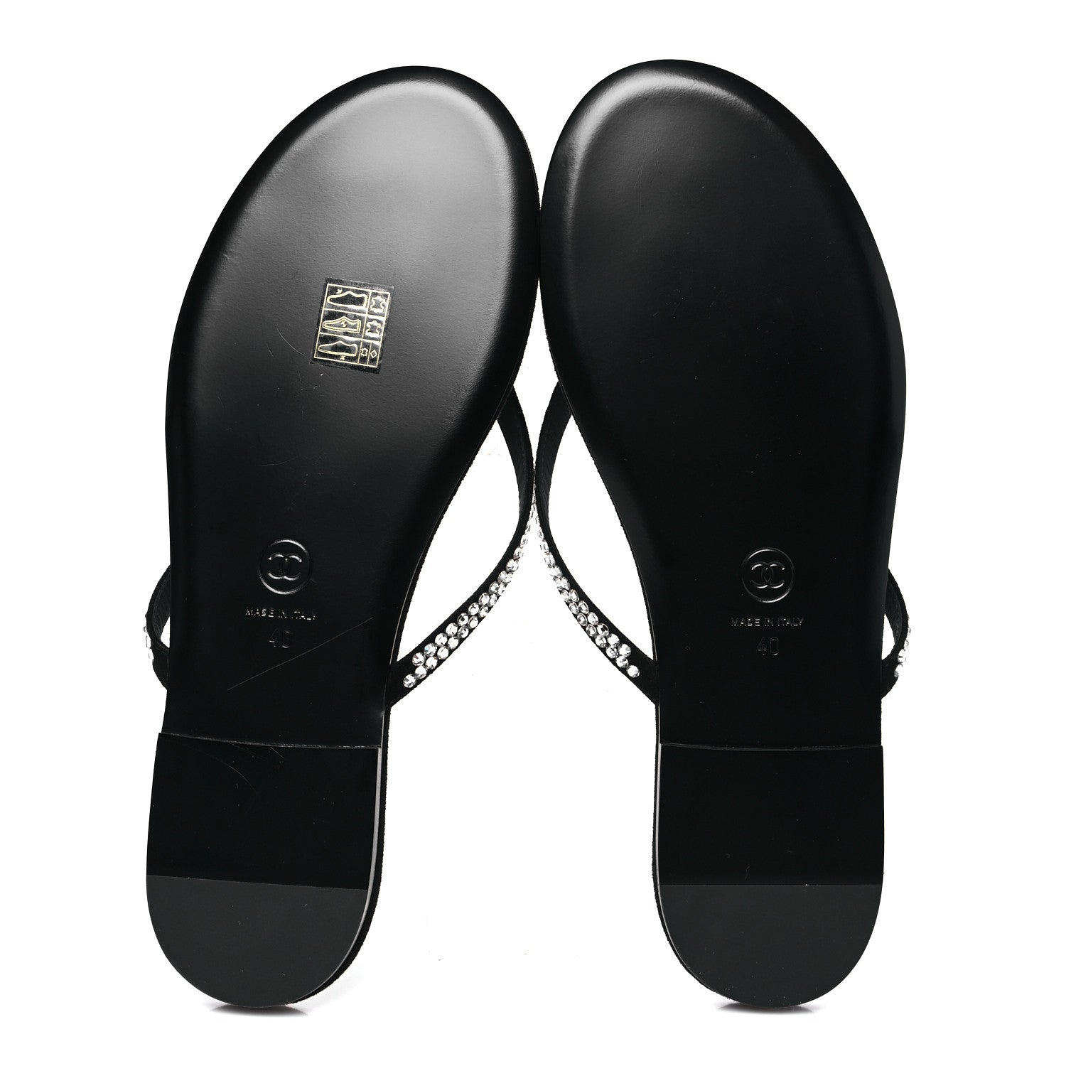 Chanel Suede Kidskin Strass CC Thong Sandals 40 Black 6 of 9