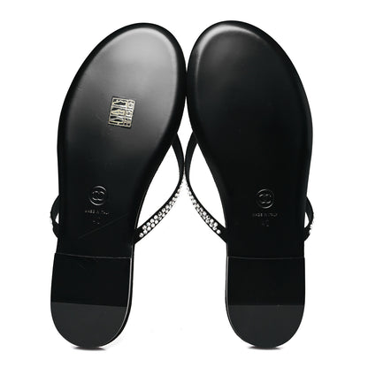 Chanel Suede Kidskin Strass CC Thong Sandals 40 Black 6 of 9