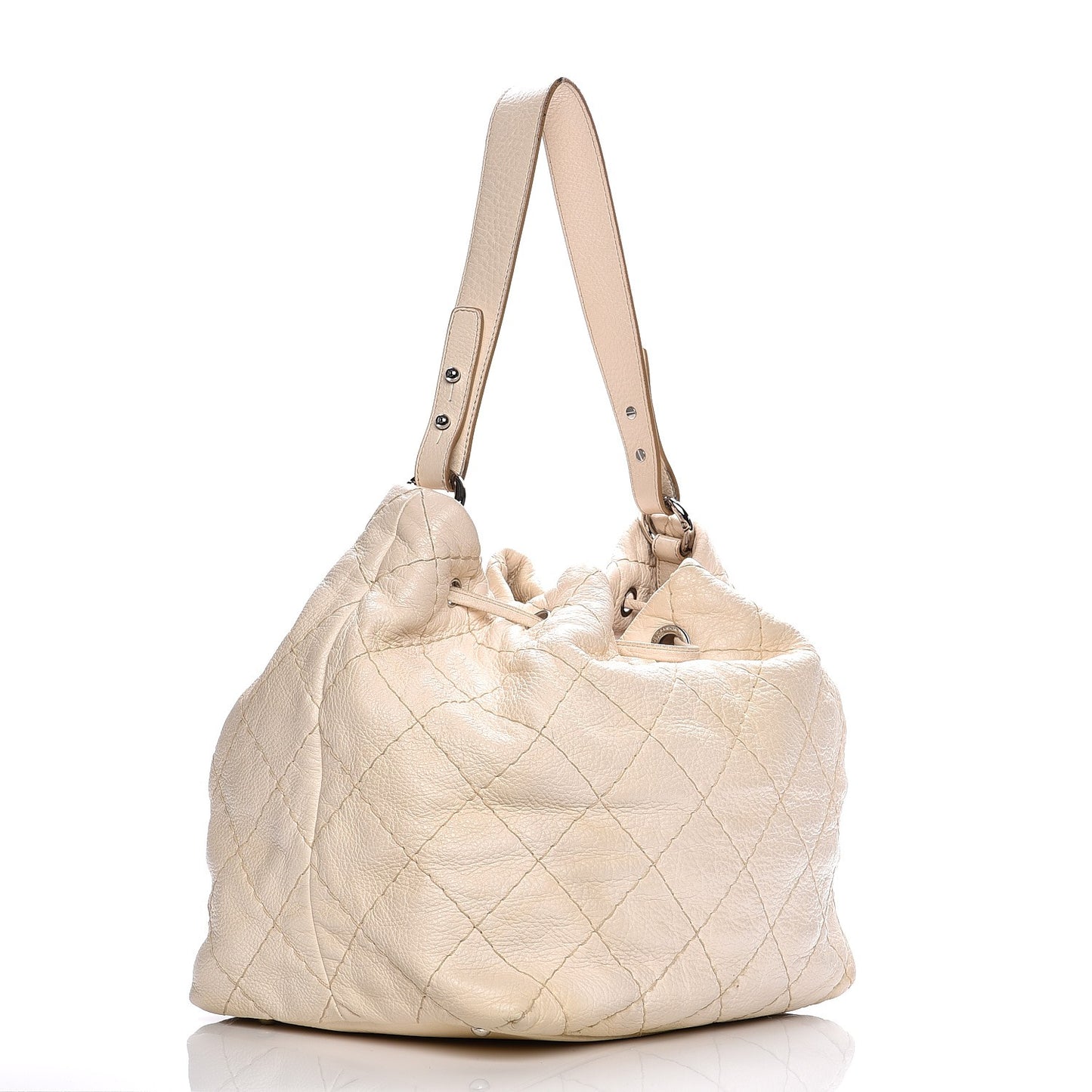 Glazed Calfskin On The Road Drawstring Tote Ivory