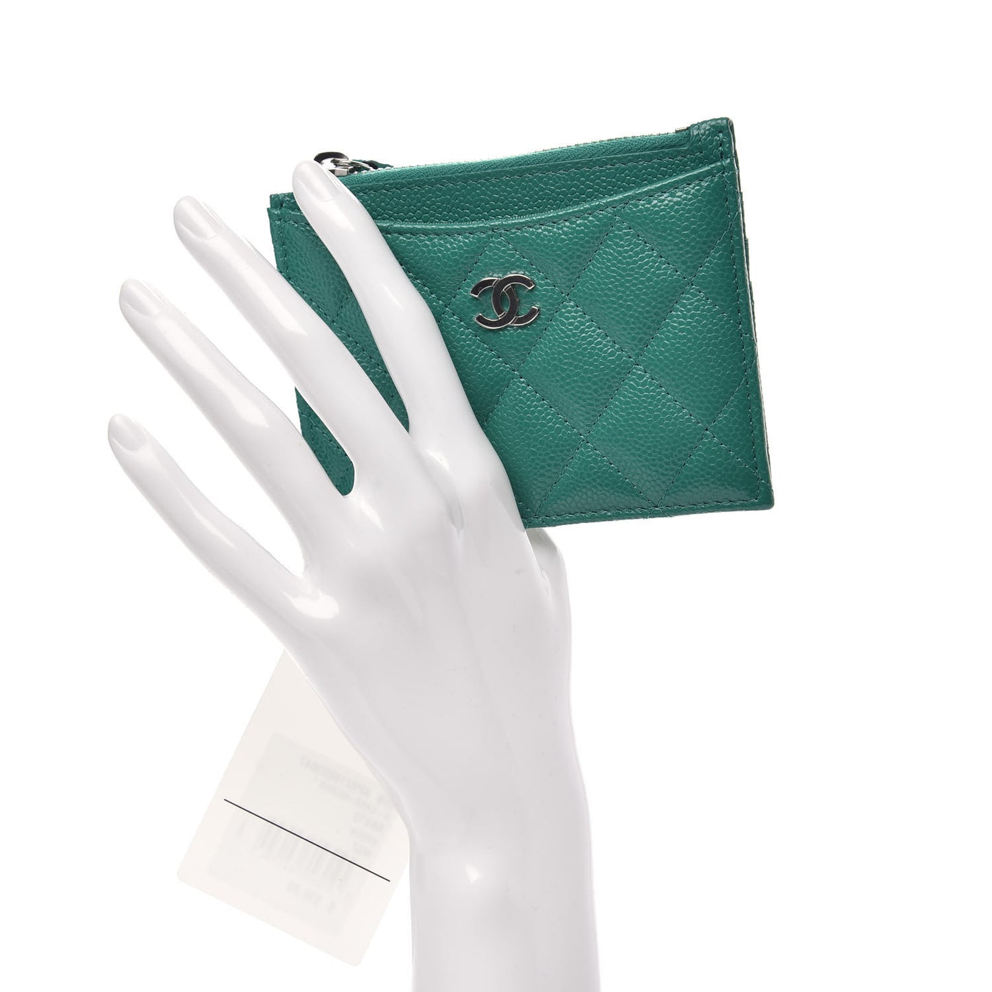 Caviar Quilted CC Zip Card Holder Green