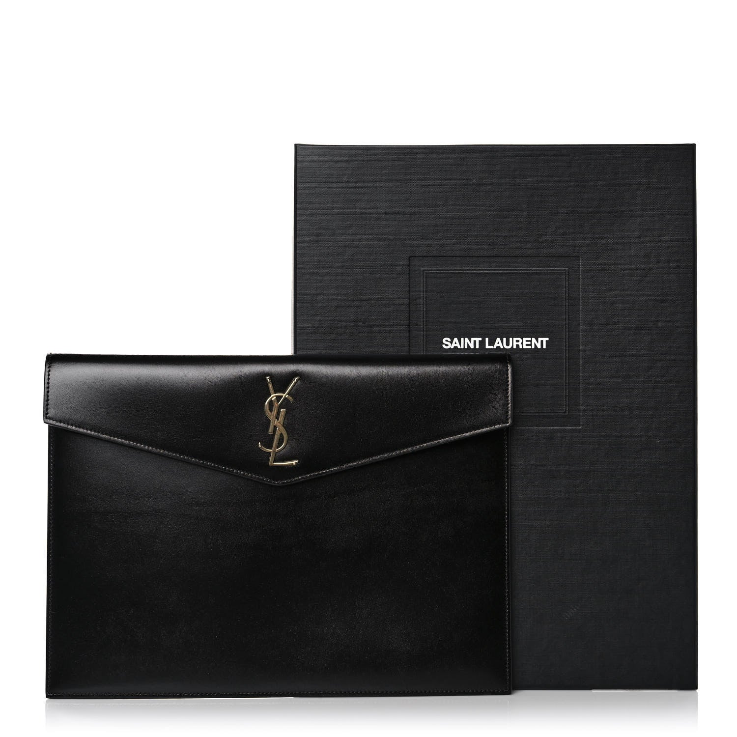 Saint Laurent Smooth Shiny Calfskin Large Monogram Uptown Pouch Black 7 of 7