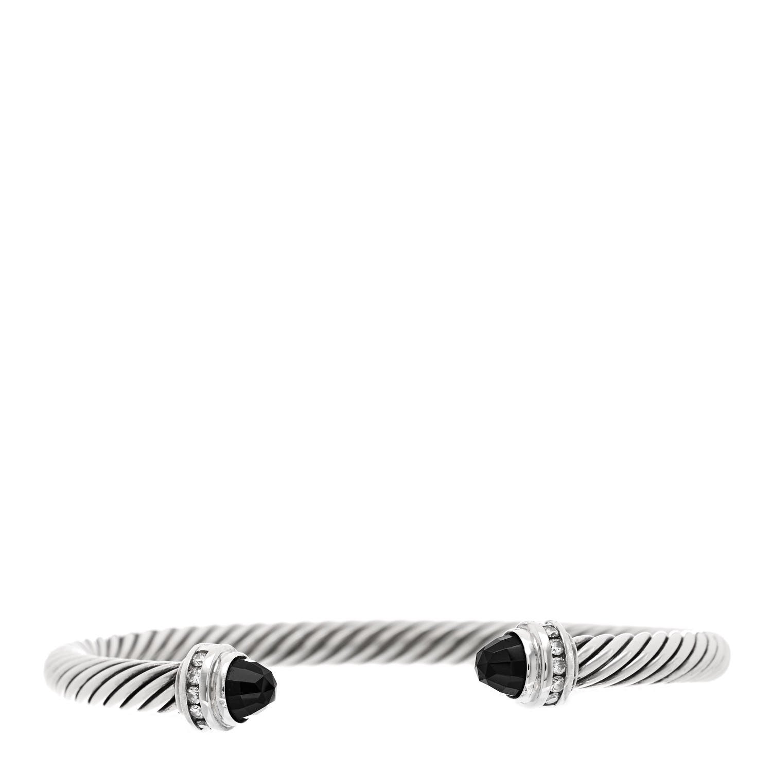 David Yurman Sterling Silver Diamond Black Onyx 5mm Cable Classics Princess Bracelet 1 of 3