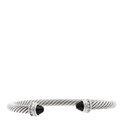 David Yurman Sterling Silver Diamond Black Onyx 5mm Cable Classics Princess Bracelet 1 of 3