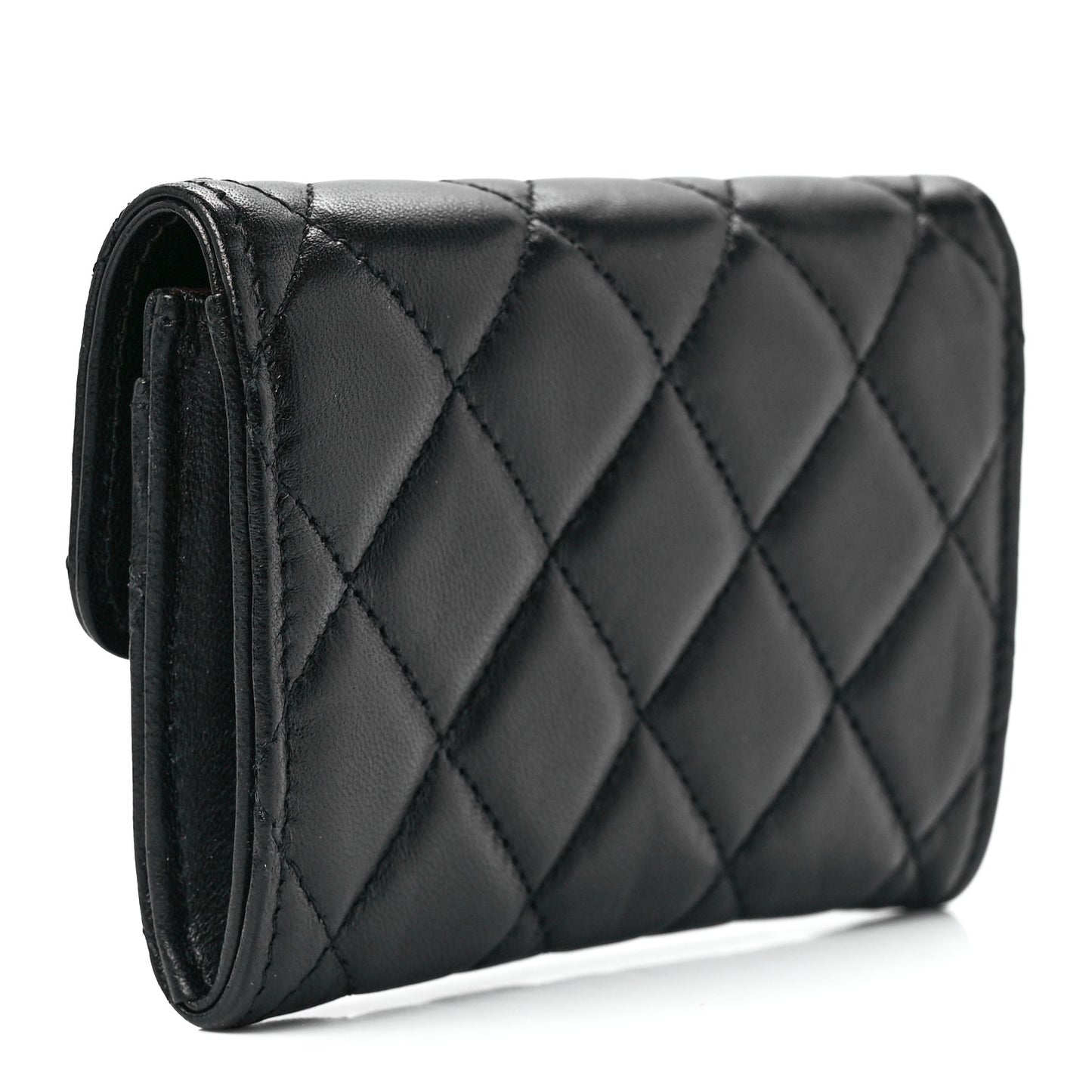 Lambskin Quilted Glitter CC Flap Card Holder Wallet Black