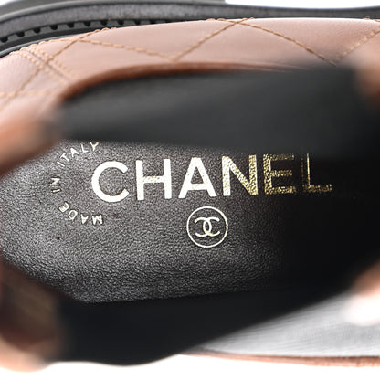 Chanel Calfskin Patent Cap Toe Quilted Short Boots 39 Brown Black 7 of 11