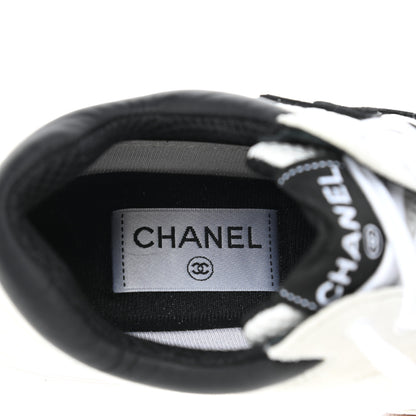 Chanel Mesh Suede Calfskin Grained Calfskin Womens CC Sneakers 38 White Black 6 of 9