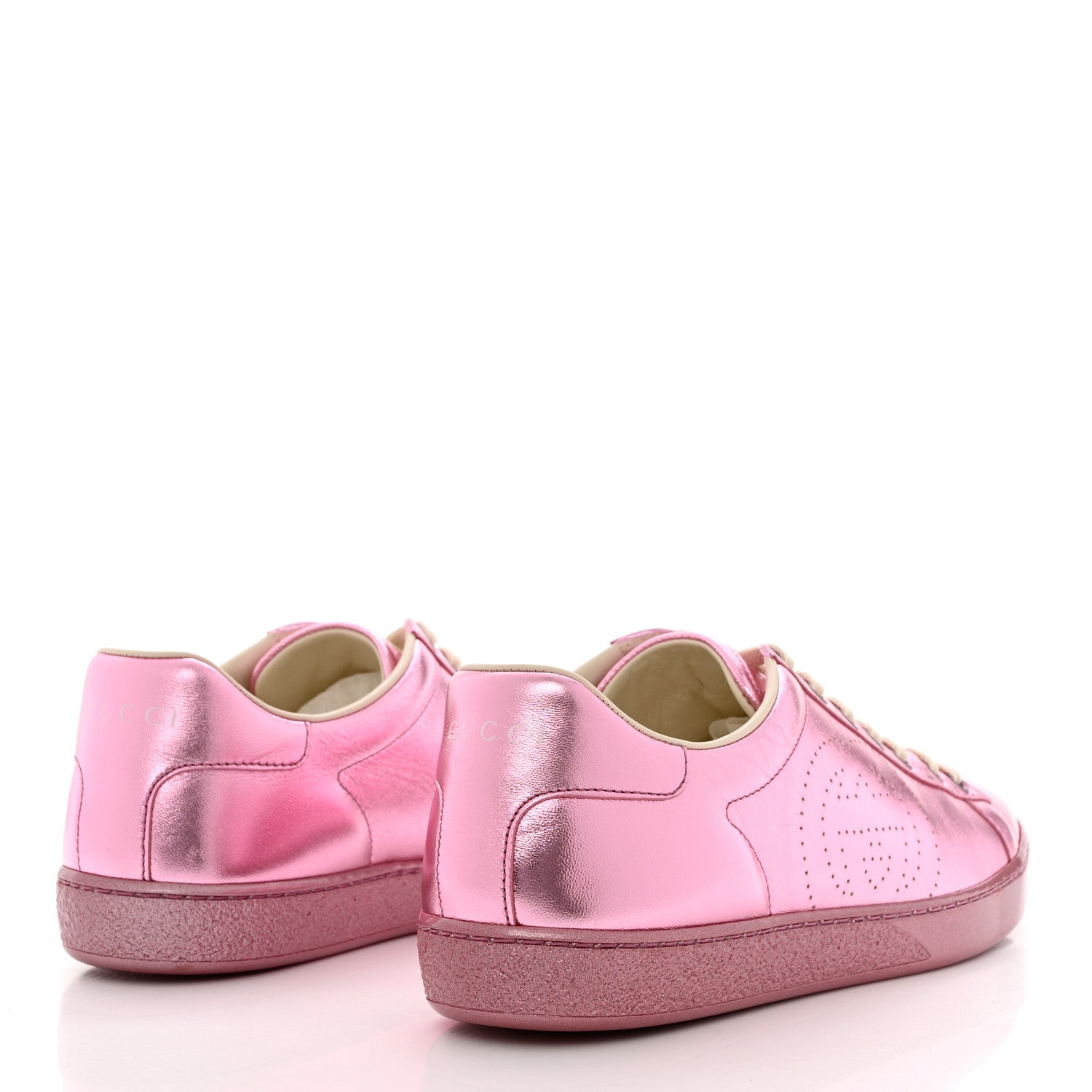 Gucci Metallic Nappa Interlocking G Perforated Womens Ace Sneakers 39 Rosa 4 of 9